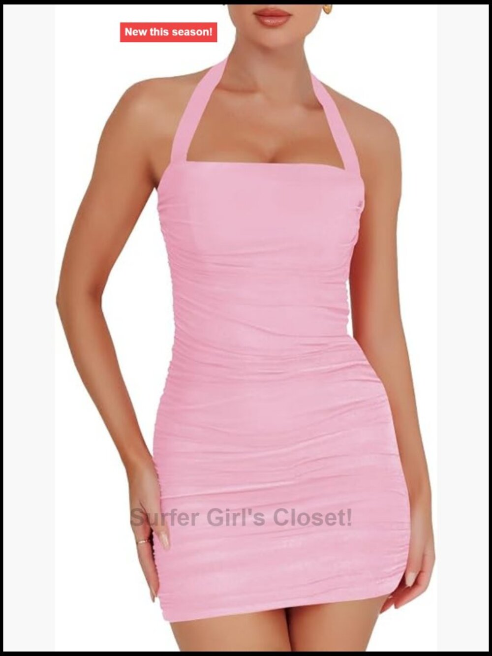Sexy Sleeveless Backless Halter Bodycon Ruched Mini Dress Club Party